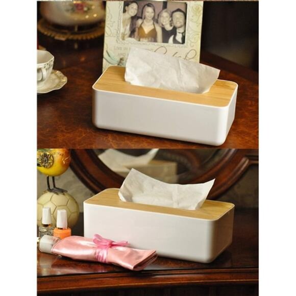 Rectangular Tissue Box Cover for Disposable Paper Facial Tissues, Wooden - Picture 4 of 8
